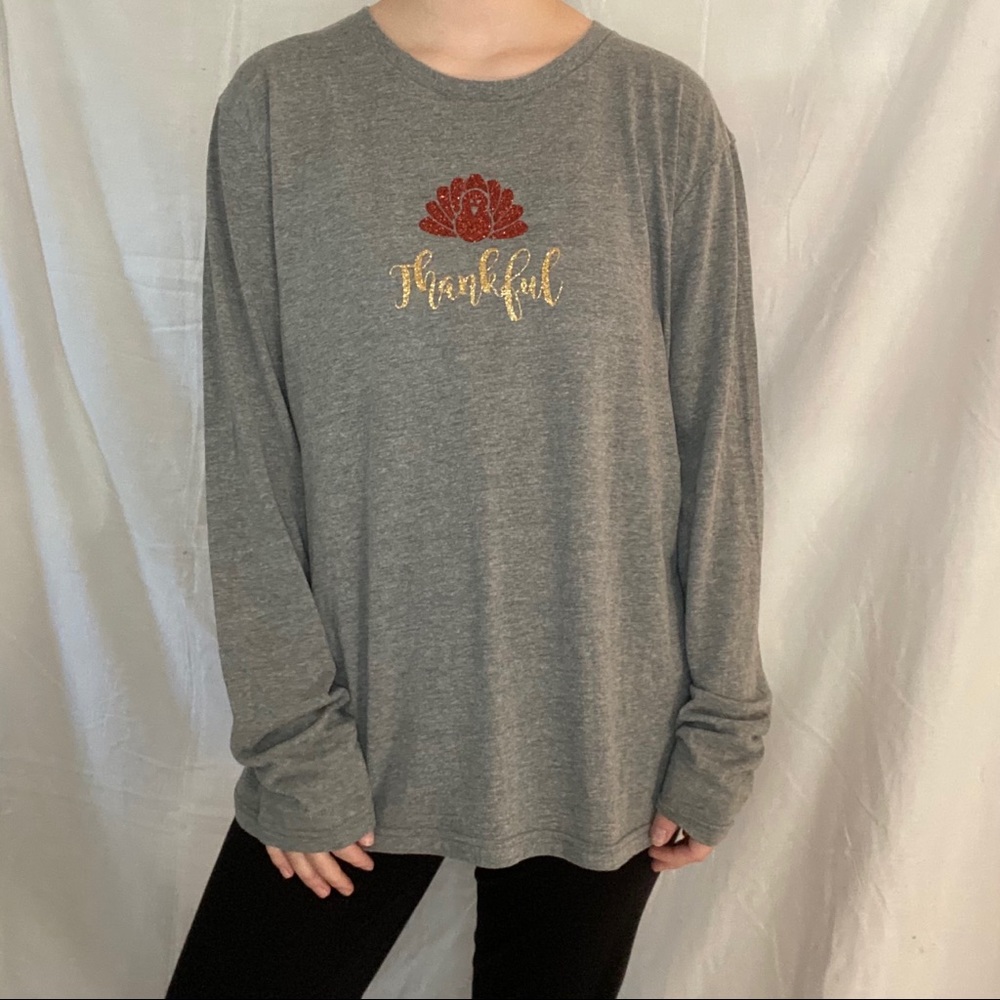 Thanksgiving Glitter Turkey Vinyl Long Sleeve Tee